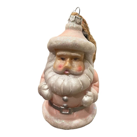 Vintage Pottery Barn Mercury Glass Santa Ornament Pink & White 5"H #D537Q - Picture 3 of 9